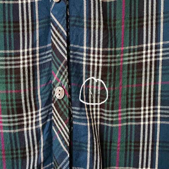 J. JILL Plaid Button-Up Tunic Shirt in Blue Green Dipped Hem Relaxed Fit - Picture 5 of 11